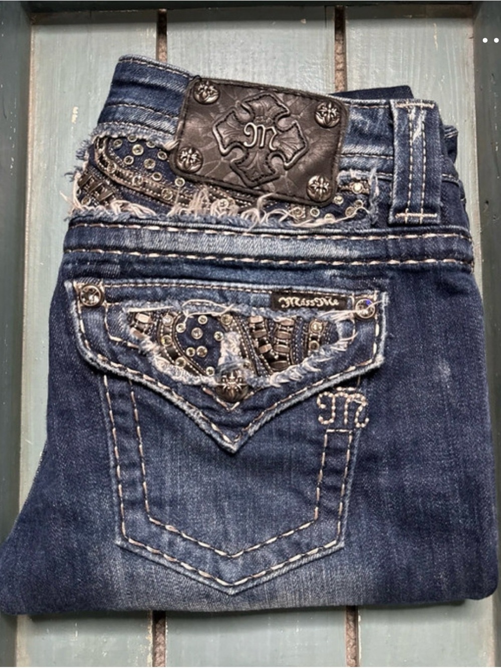 Buckle Women's Dark Blue Embellished Boot Cut Jeans
